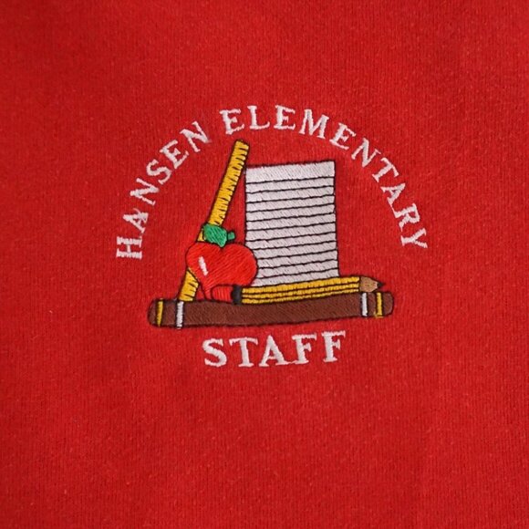 VTG '90S Jerzees Red Banson Elementary Staff School Teacher Crewneck Sweater L - Picture 8 of 9